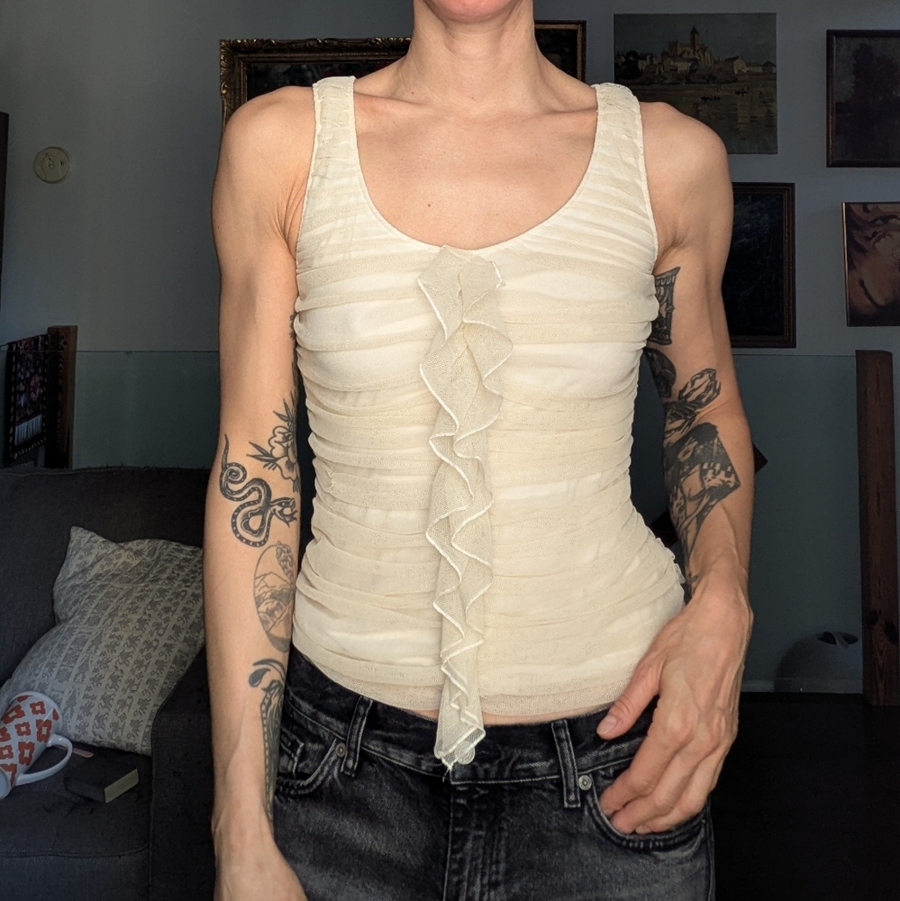 Elegant Cream Ruffle Tank Top